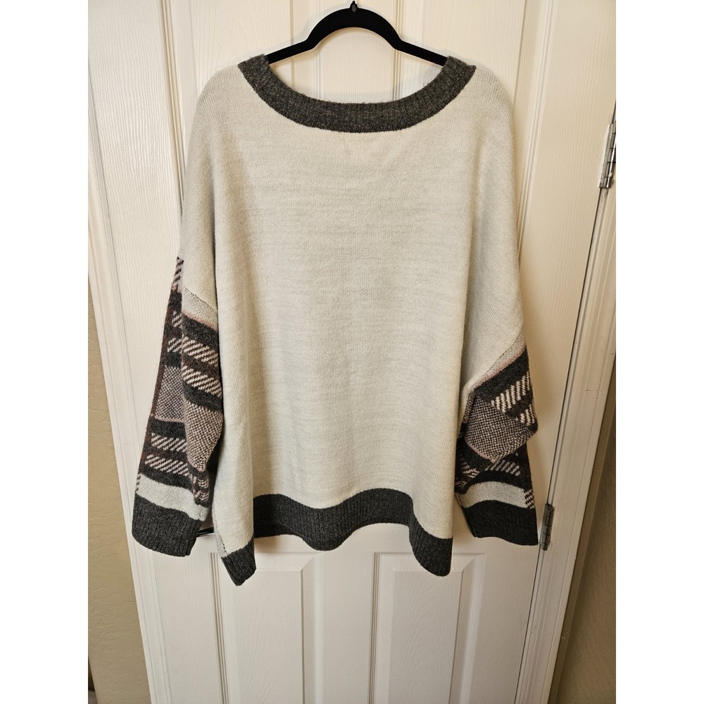 NWT EVRI Gray Pink Ivory Plaid Pattern Crew Neck Long Slv. Pullover Sweater, +4X - Picture 4 of 6